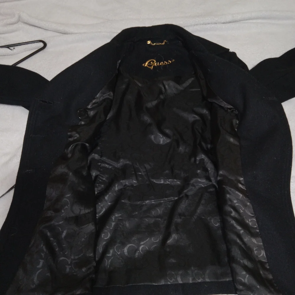 GUESS Jacket Womens Medium Double Breasted Wool Blend Pea Coat Preppy Vintage